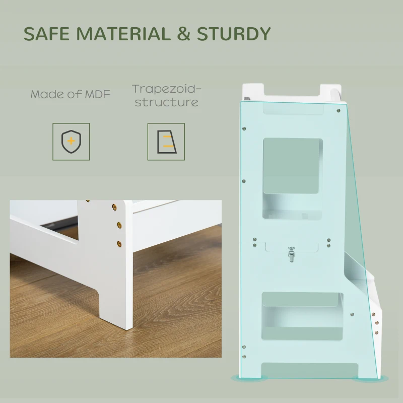HOMCOM 2 in 1 Kids Kitchen Step Stool with Safety Rail Toddler Steps with Chalkboard for Kitchen Bathroom, White(m-5)