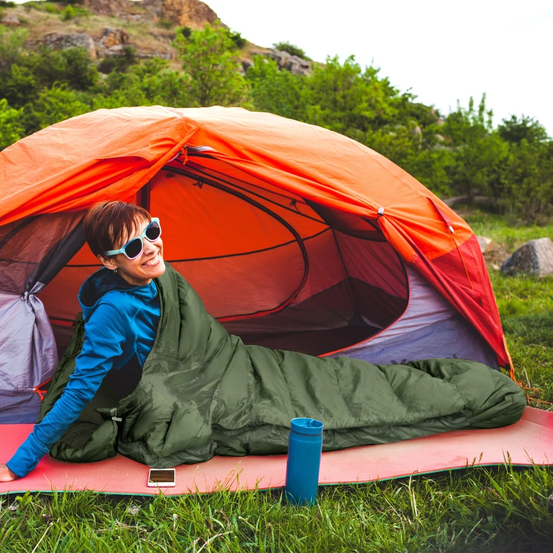 Outsunny Śpiwór, wodoodporny, lekki, ocieplany, Izolacja do -20°C, 200D x 85S x 15W cm, Zielony ciemny