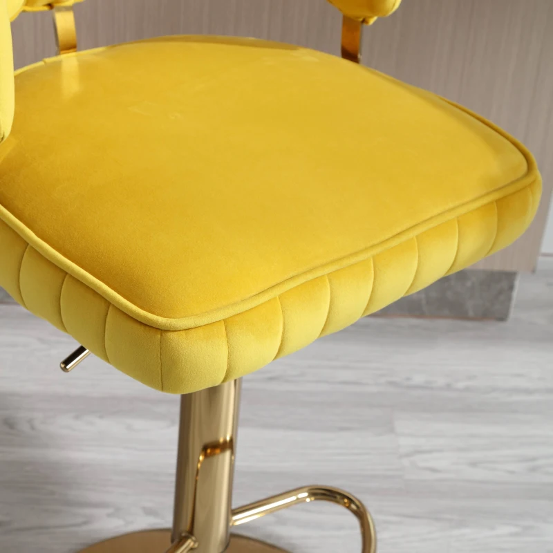 Set di 2 Sgabelli da Bar Girevoli e Regolabili in Altezza con Poggiapiedi, Stile Retro per Cucina e Sala da Pranzo, Giallo Senape