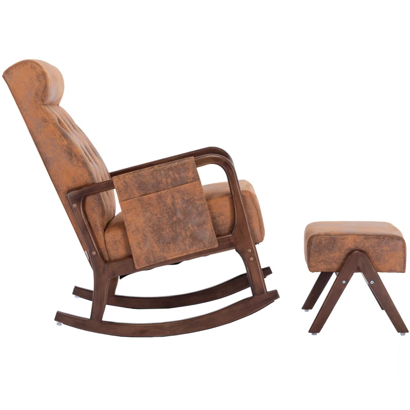 Fauteuil à bascule ergonomique avec repose-pieds rocking chair grand confort, Marron