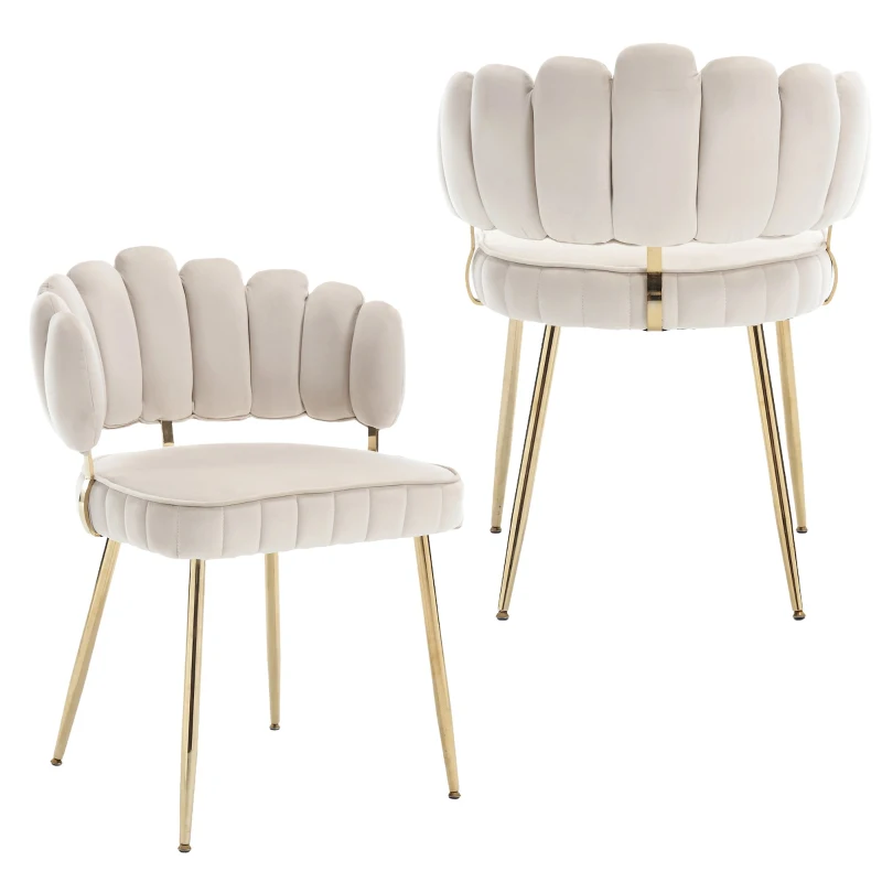 Set di 2 Sedie da Pranzo in Velluto Morbido con Schienale Ergonomico e Braccioli, per Soggiorno e Camera da Letto, Avorio