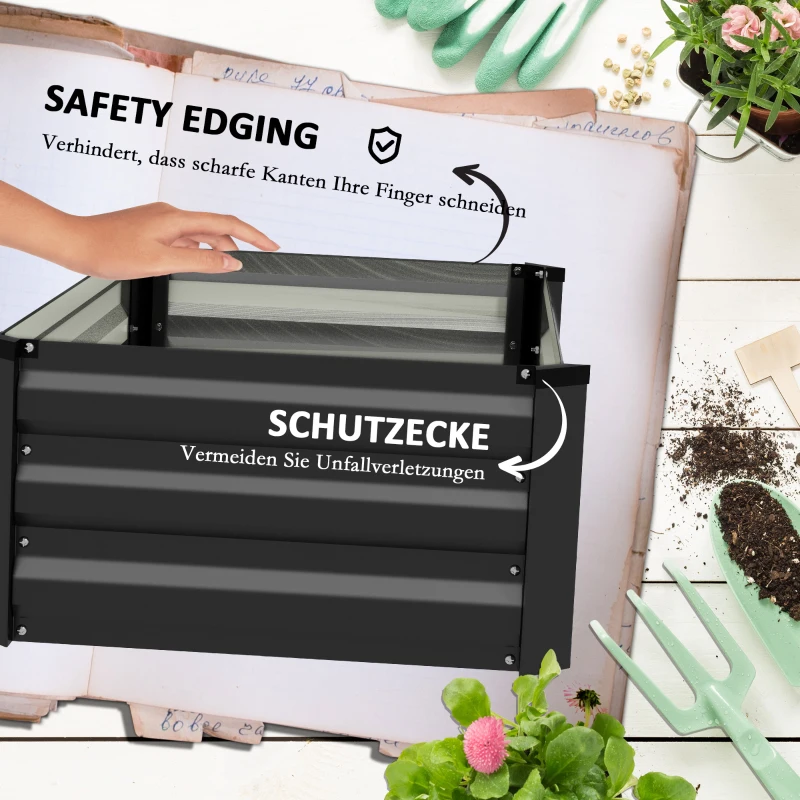 Outsunny Wysoka grządka do ogrodu, ziołowy, odporna na warunki atmosferyczne, otwarta podstawa, 100 x 60 x 30 cm, Dunkelgrau