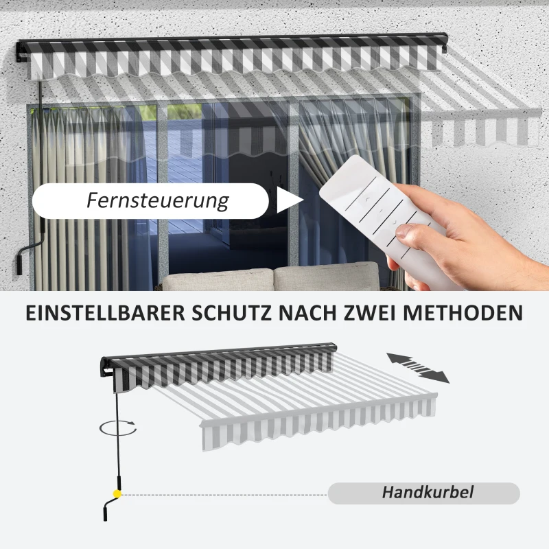Outsunny Markiza słoneczna Markiza Tarasowa, odporna na warunki atmosferyczne, 1 korbą, 350 x 250 x 150 cm, Szary + Biały