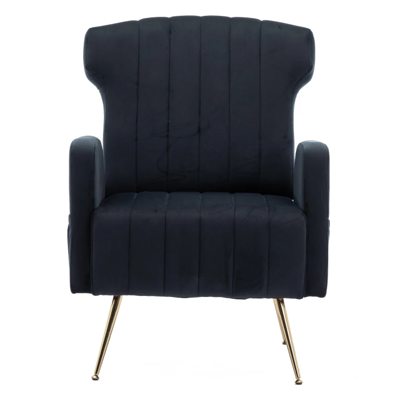 Fauteuil de Relaxation en tissu velours, Design Élégant et Moderne pour Salon et Séjour, Noir