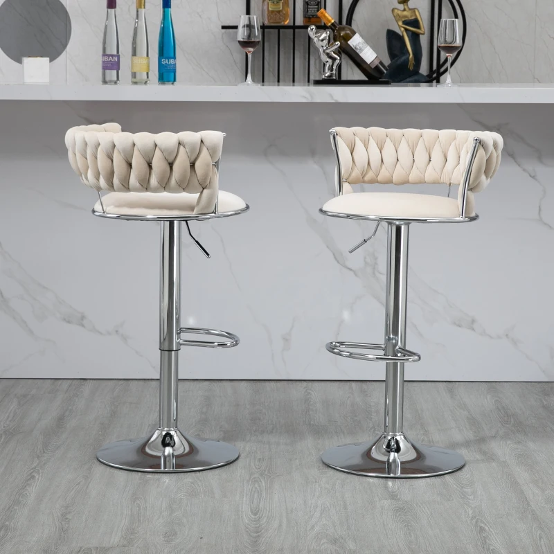 Set di 2 Sgabelli da Bar Girevoli e Regolabili con Poggiapiedi, Design Elegante per Cucina e Sala da Pranzo, Avorio