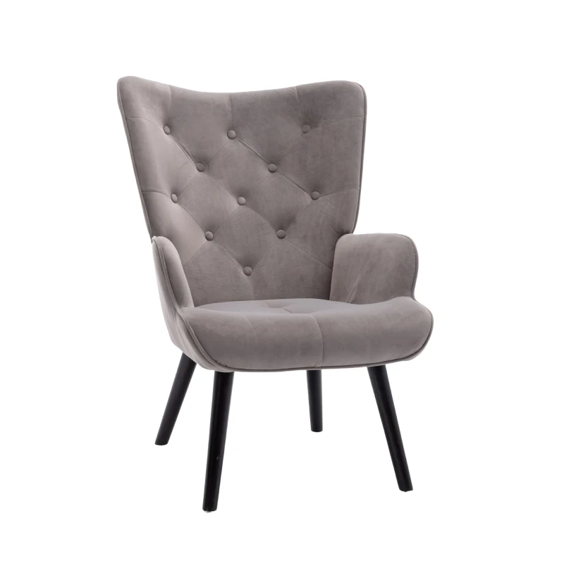 Fauteuil Relax Moderne capitonné pour Salon et Chambre à Coucher - Confort et Style en Velours, Gris