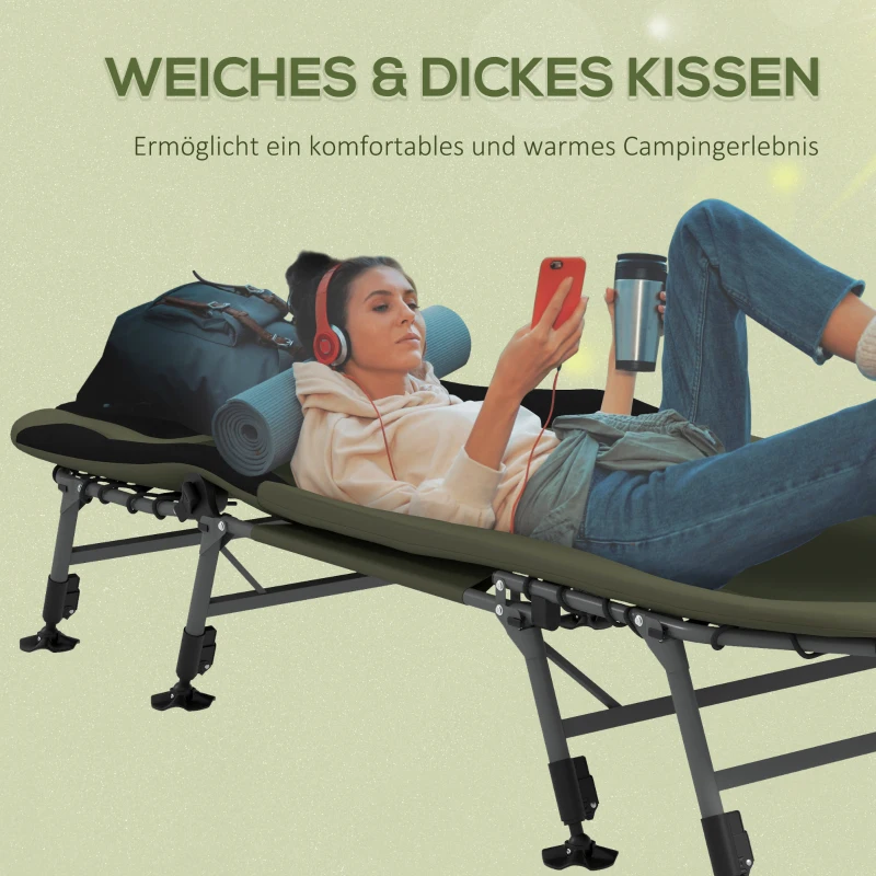 Outsunny Łóżko Polowe do Kempingu, 200 x 85 x 40-55 cm, Zielone