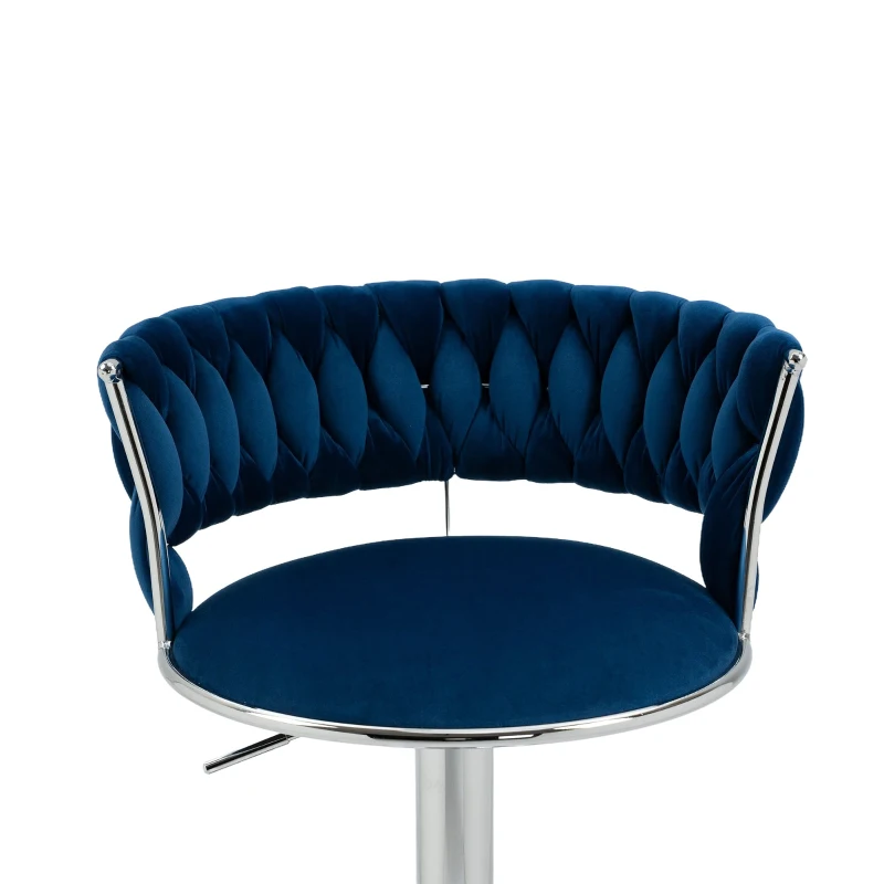 Ensemble de 2 tabourets de bar style art déco avec dossier et repose-pieds, chaise haute hauteur d'assise réglable pivotant 360°, Bleu
