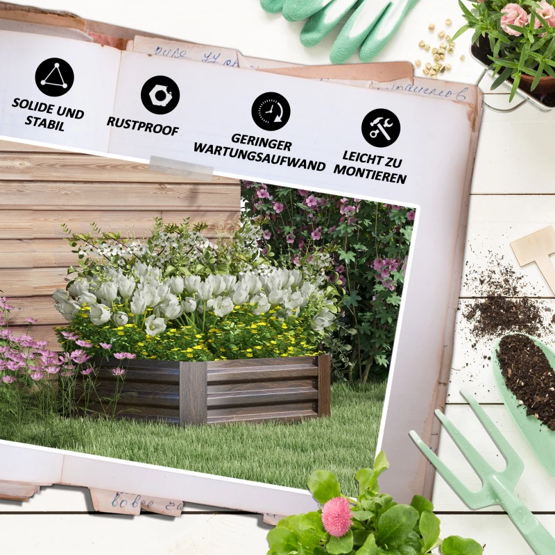 Outsunny Podwyższone łóżko ogrodowe na zioła, odporne na warunki atmosferyczne, otwarta dolna część, 113 x 98 x 30 cm, Ciemnobrązowe