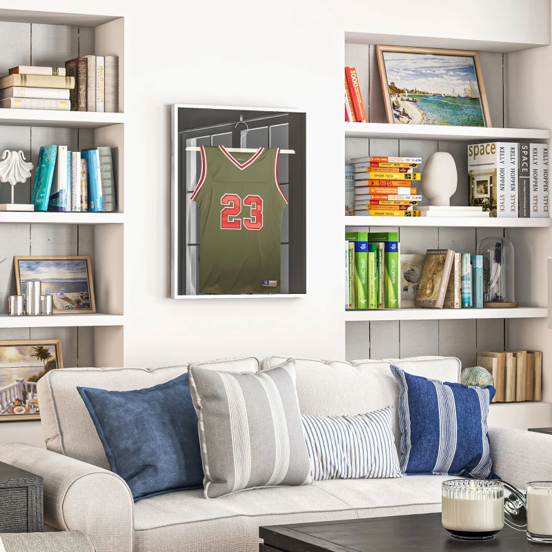 HOMCOM Frame box T-frame cadre aluminium pour maillot porte acrylique doublure interne feutre 70 x 90 cm