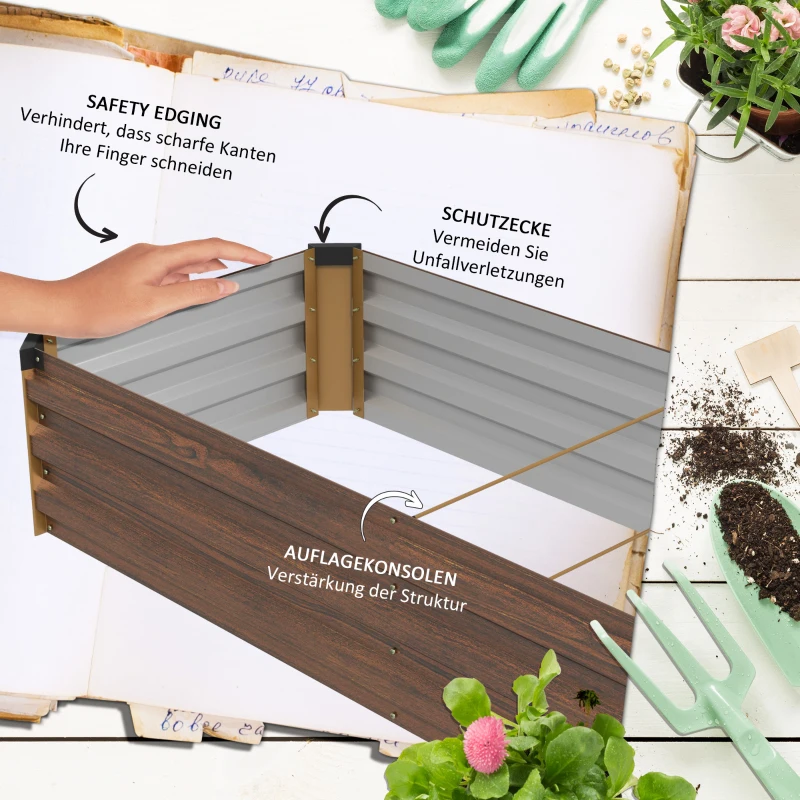 Outsunny Donica ogrodowa na zioła, odporna na warunki atmosferyczne, otwarte dno, 240 x 60 x 30 cm, Ciemnobrązowa