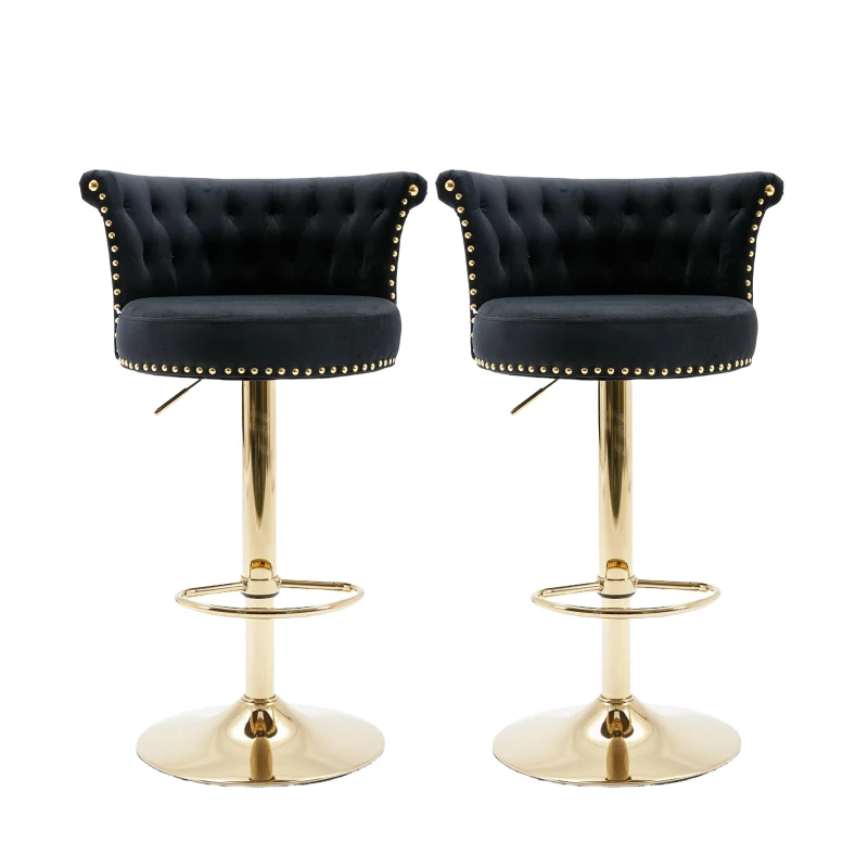 Ensemble de 2 tabourets de bar pivotants et réglables avec repose-pieds pour cuisine et salle à manger, Noir