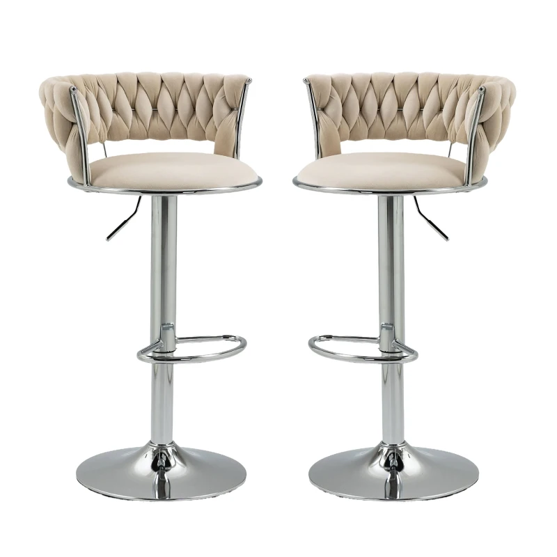 Set di 2 Sgabelli da Bar Girevoli e Regolabili con Poggiapiedi, Design Elegante per Cucina e Sala da Pranzo, Avorio