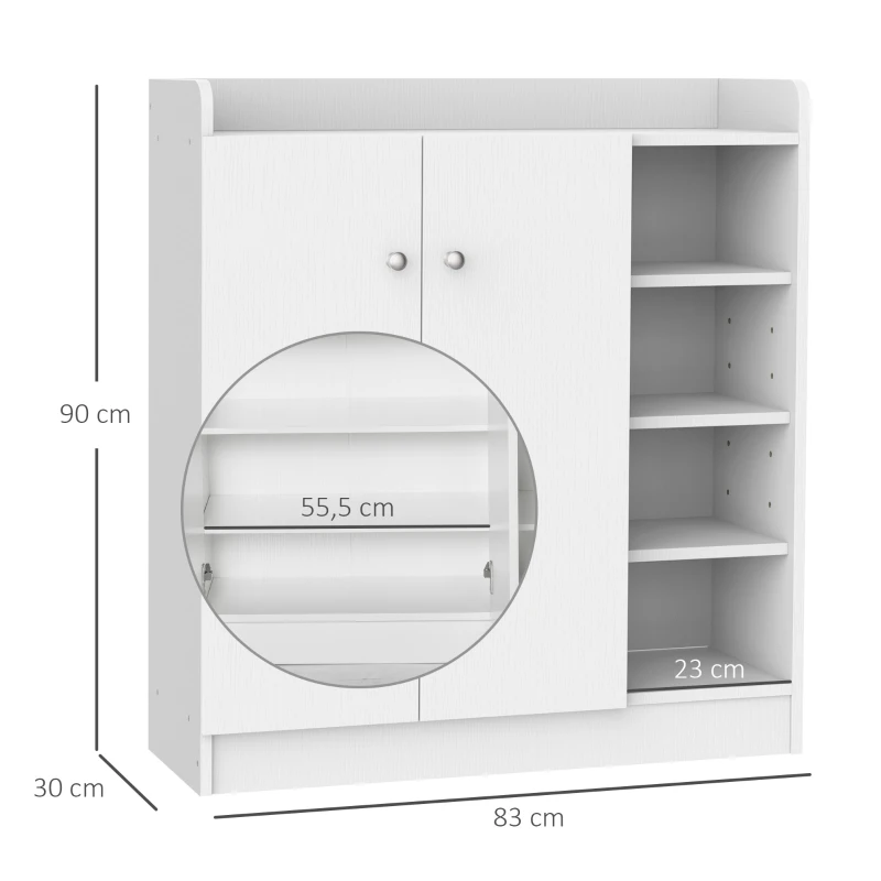 HOMCOM Szafka na buty, Komoda na buty, Półka na buty, 4 Półki. 1 Szafa, 83 cm x 30 cm x 90 cm, Biały