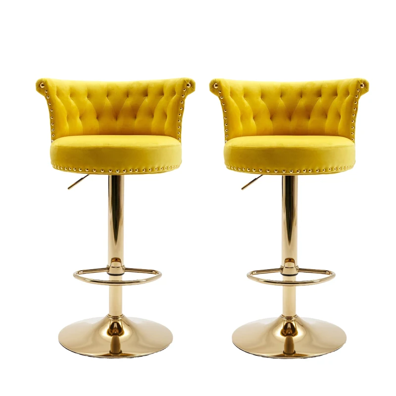 Ensemble de 2 tabourets de bar pivotants et réglables avec repose-pieds pour cuisine et salle à manger, Jaune