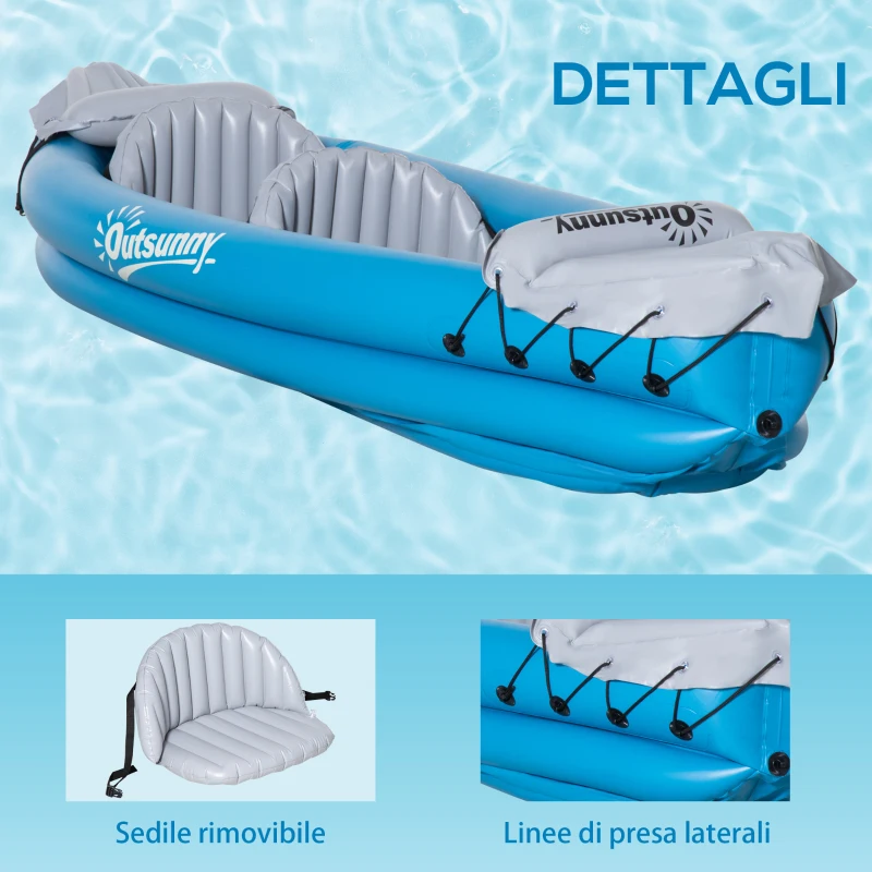 Outsunny Canoa Gonfiabile 2 Posti in PVC con 2 Remi in Alluminio e Accessori, Azzurro