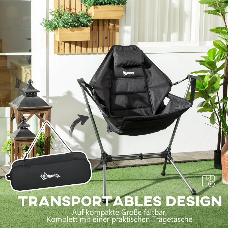 Outsunny Fotel kempingowy bujany, składany, regulowane oparcie, rama aluminiowa, 54 x 100 x 101 cm, czarny