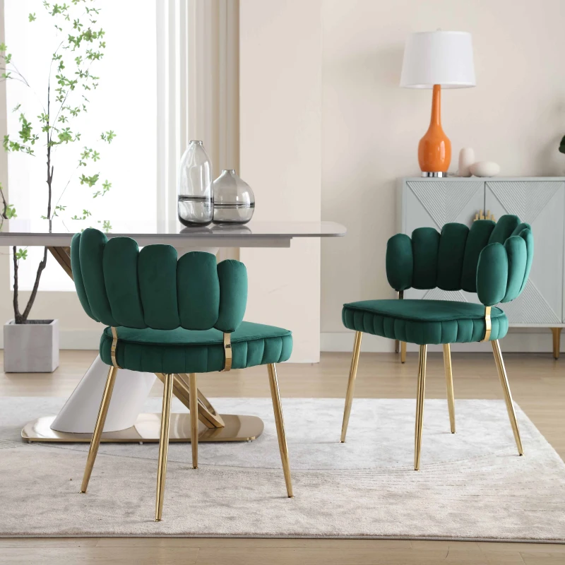Set di 2 Sedie da Pranzo in Velluto Morbido con Schienale Ergonomico e Braccioli, per Soggiorno e Camera da Letto, Smeraldo