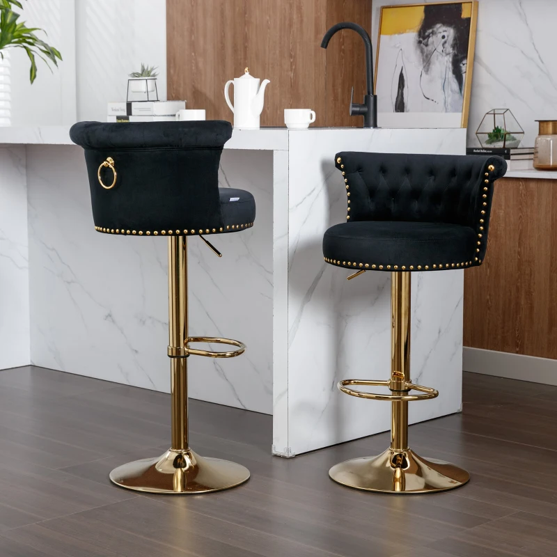 Ensemble de 2 tabourets de bar pivotants et réglables avec repose-pieds pour cuisine et salle à manger, Noir
