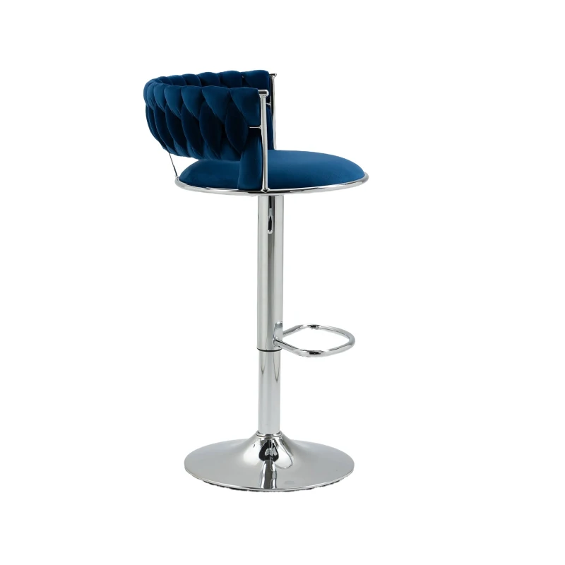 Ensemble de 2 tabourets de bar style art déco avec dossier et repose-pieds, chaise haute hauteur d'assise réglable pivotant 360°, Bleu