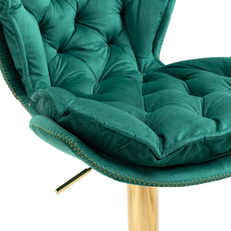 Set di 2 Sgabelli Regolabili girevoli da bar, con Poggiapiedi, in velluto per Cucina e Sala, Smeraldo