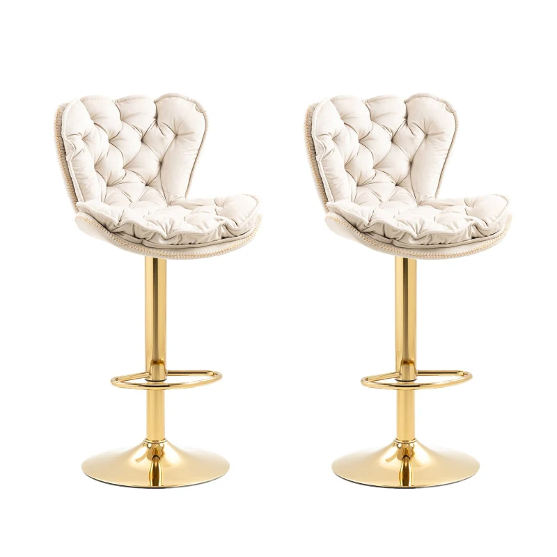 Ensemble de 2 Tabourets de Bar Pivotants Réglables en velours, avec Repose-pieds pour Cuisine et Salle à Manger, Ivoire