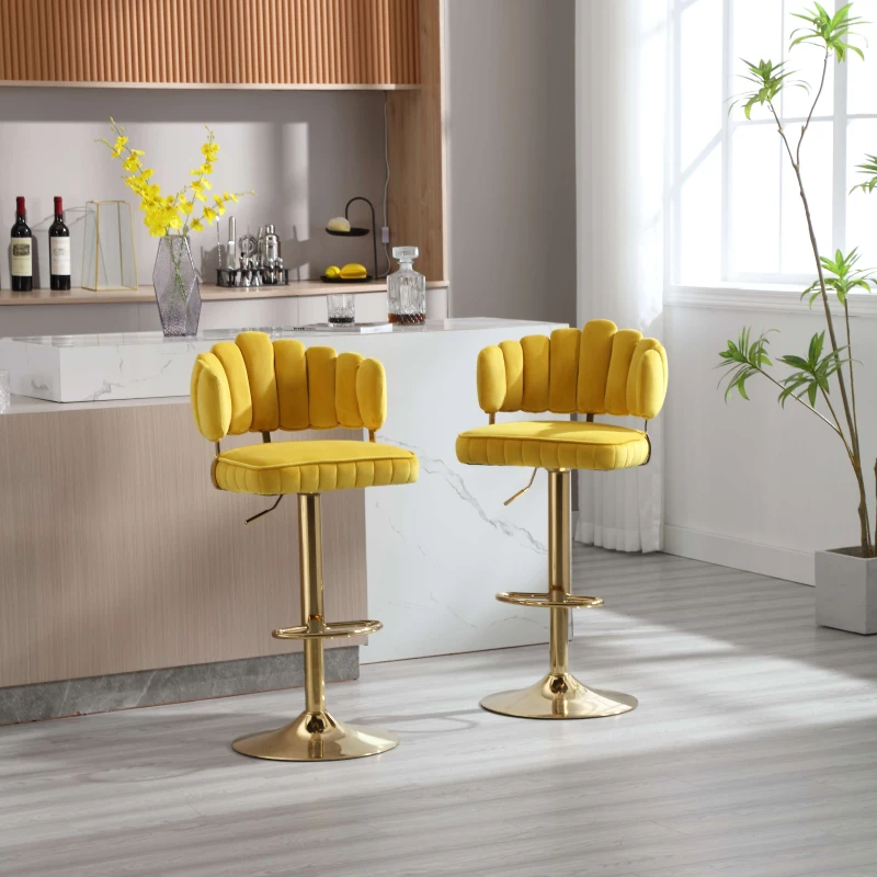 Set di 2 Sgabelli da Bar Girevoli e Regolabili in Altezza con Poggiapiedi, Stile Retro per Cucina e Sala da Pranzo, Giallo Senape