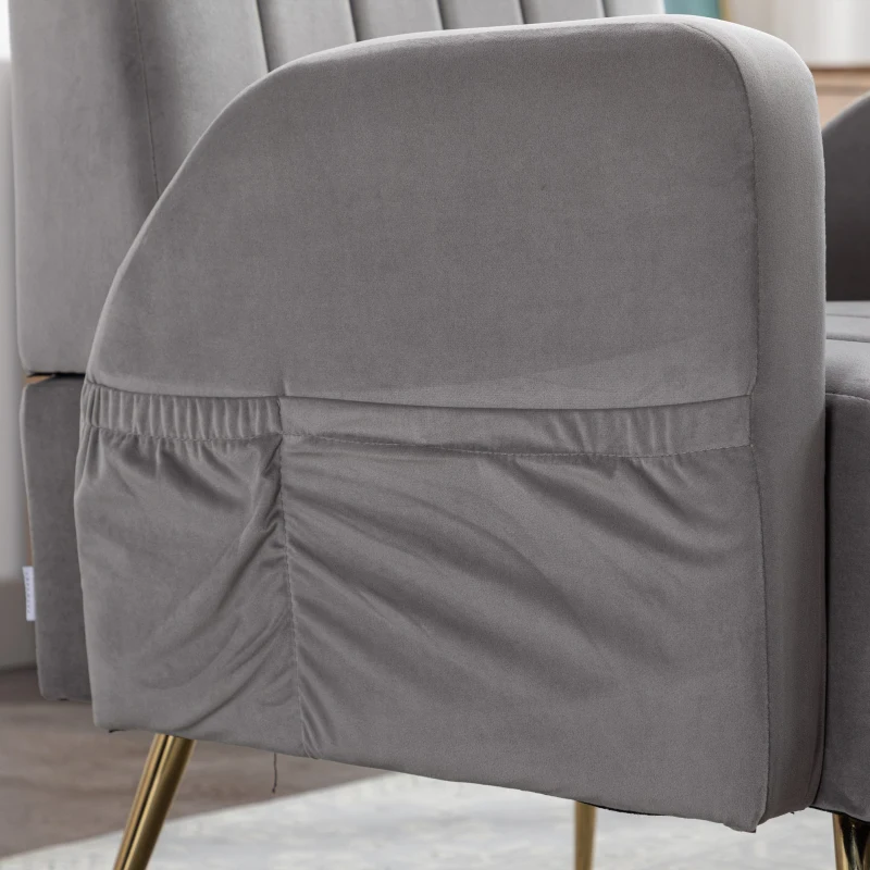 Fauteuil de Relaxation en tissu velours, Design Élégant et Moderne pour Salon et Séjour, Gris