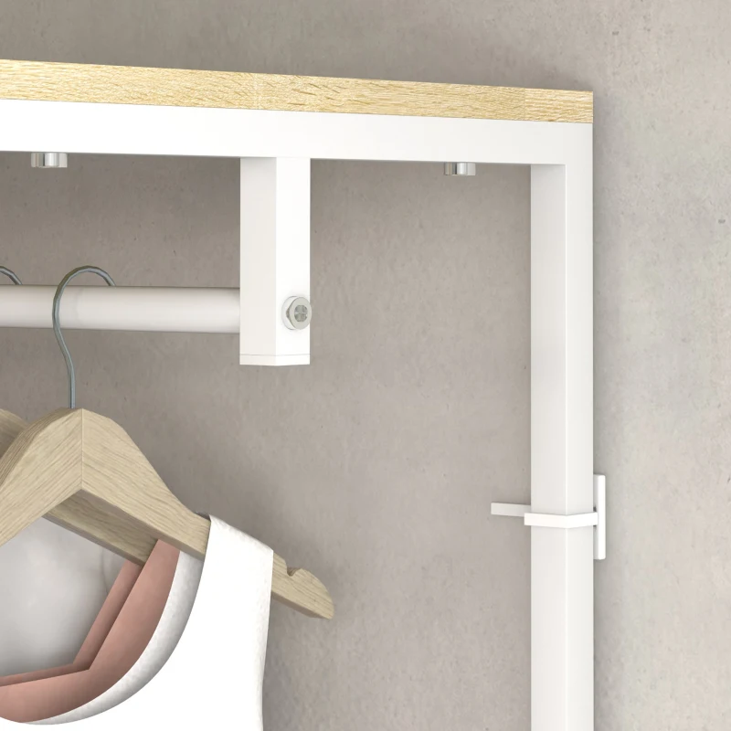 HOMCOM Porte-Manteaux avec tringle et 2 étagère à chaussures 60L x 40l x 167,5H cm Aspect bois Clair métal Blanc