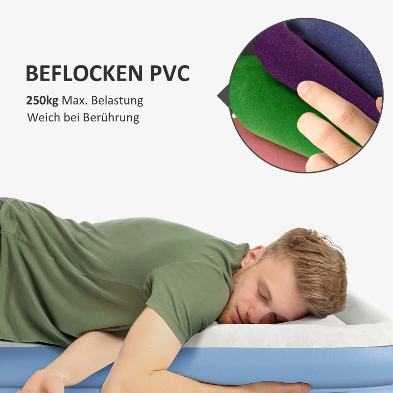 Outsunny Materac kempingowy dla 2 osób, dmuchany, z wbudowaną pompą, torbą na transport, 203 x 152 x 46 cm, Jasnoniebieski