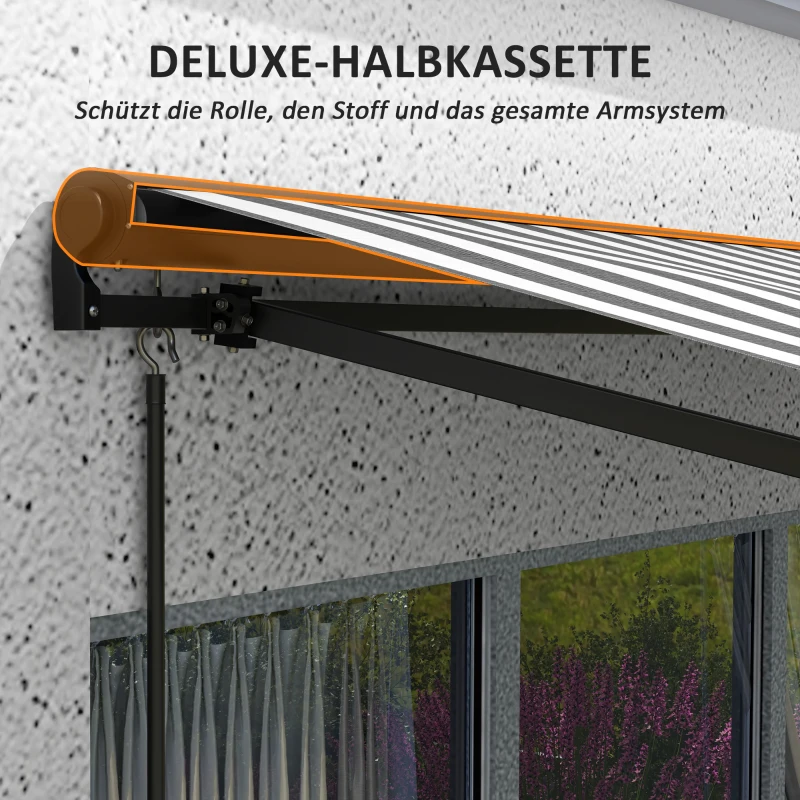 Outsunny Markiza słoneczna Markiza Tarasowa, odporna na warunki atmosferyczne, 1 korbą, 350 x 250 x 150 cm, Szary + Biały