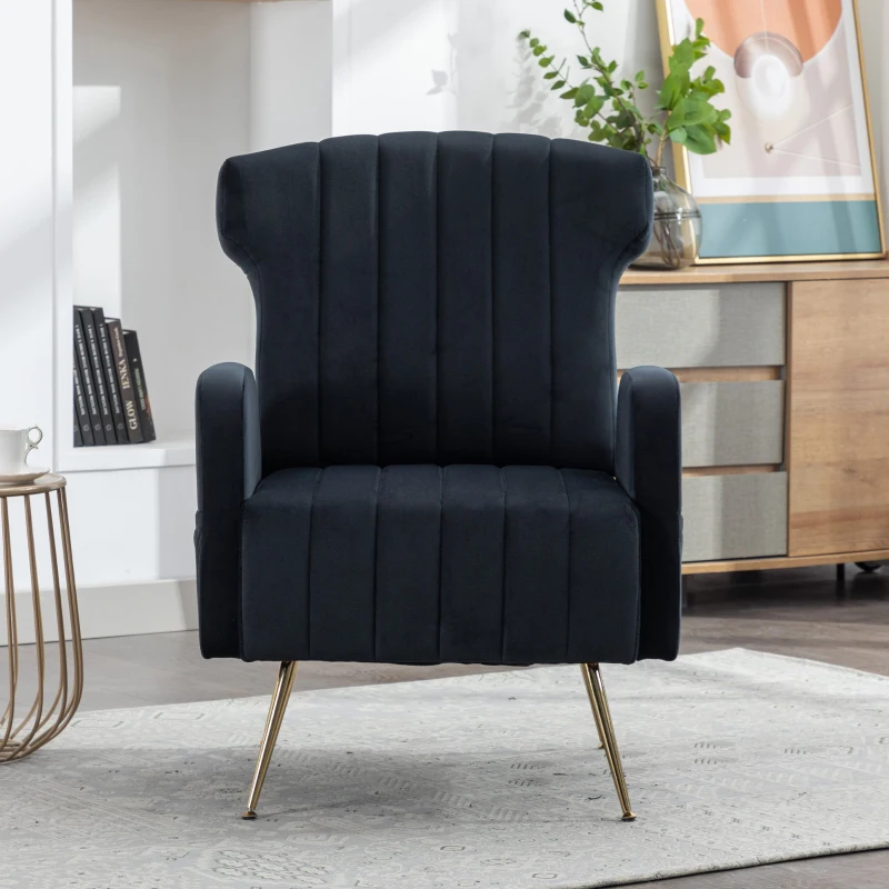 Fauteuil de Relaxation en tissu velours, Design Élégant et Moderne pour Salon et Séjour, Noir