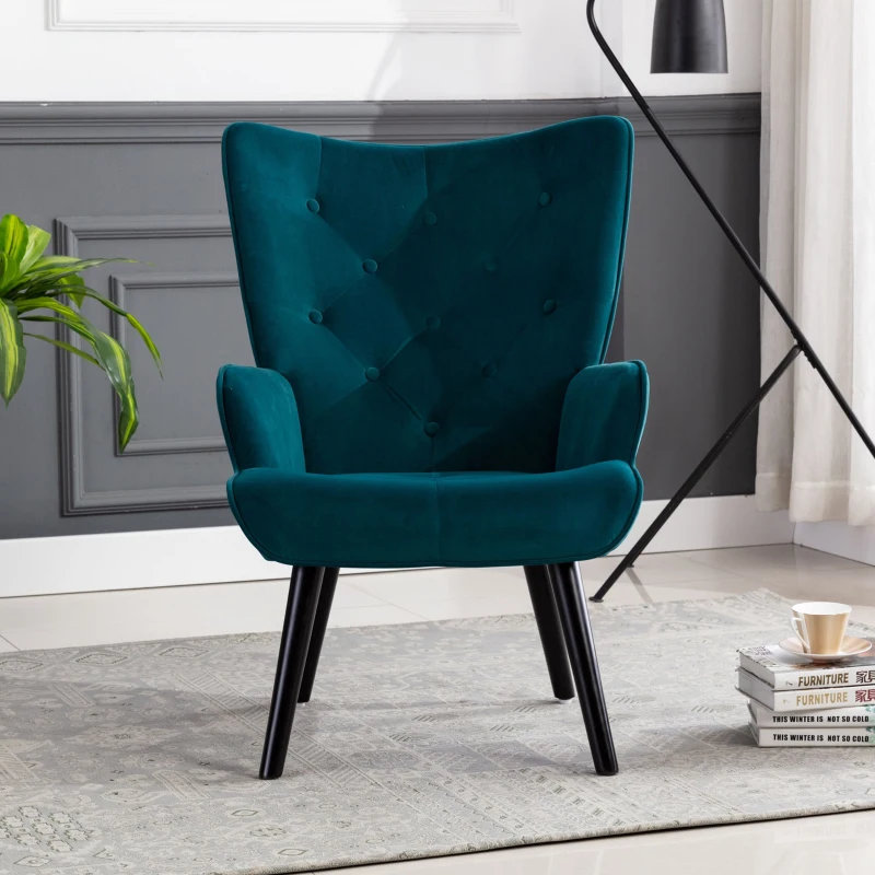 Fauteuil Relax Moderne capitonné pour Salon et Chambre à Coucher - Confort et Style en Velours, Bleu