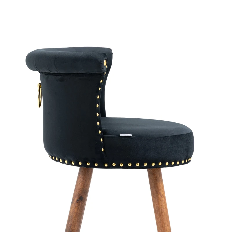 Set di 2 Sgabelli da Bar Girevoli a 360° in Velluto con Design a Borchie e Gambe in Legno per Cucina e Sala da Pranzo, Nero
