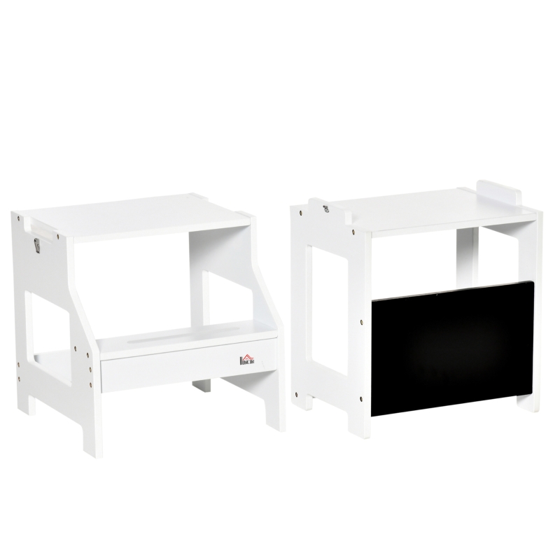 HOMCOM 2 in 1 Kids Kitchen Step Stool with Safety Rail Toddler Steps with Chalkboard for Kitchen Bathroom, White(m-14)