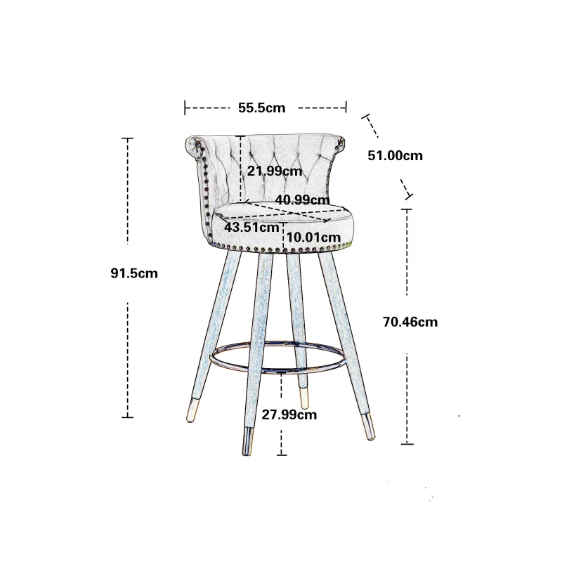 Set di 2 Sgabelli da Bar Girevoli a 360° in Velluto con Design a Borchie e Gambe in Legno per Cucina e Sala da Pranzo, Nero