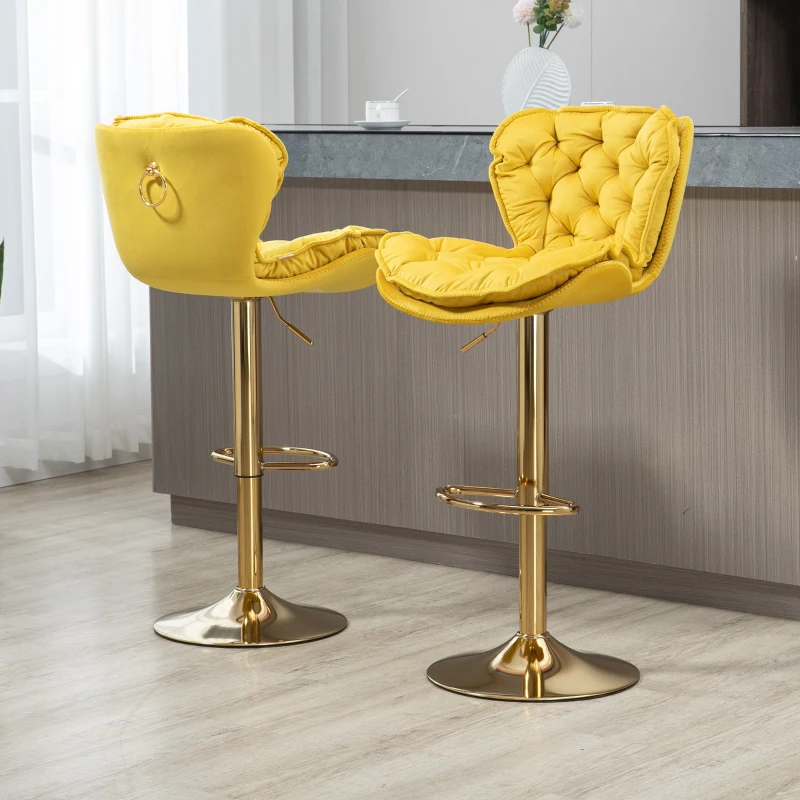 Ensemble de 2 Tabourets de Bar Pivotants Réglables en velours, avec Repose-pieds pour Cuisine et Salle à Manger, Jaune