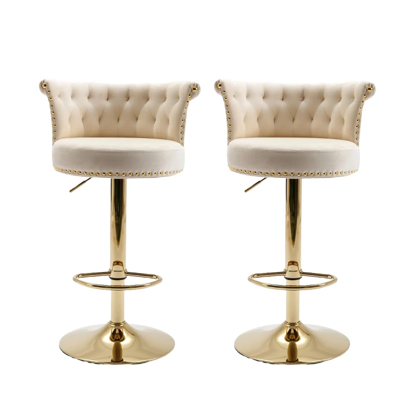 Set di 2 Sgabelli da Bar Girevoli e Regolabili con Poggiapiedi per Cucina e Sala da Pranzo, Beige