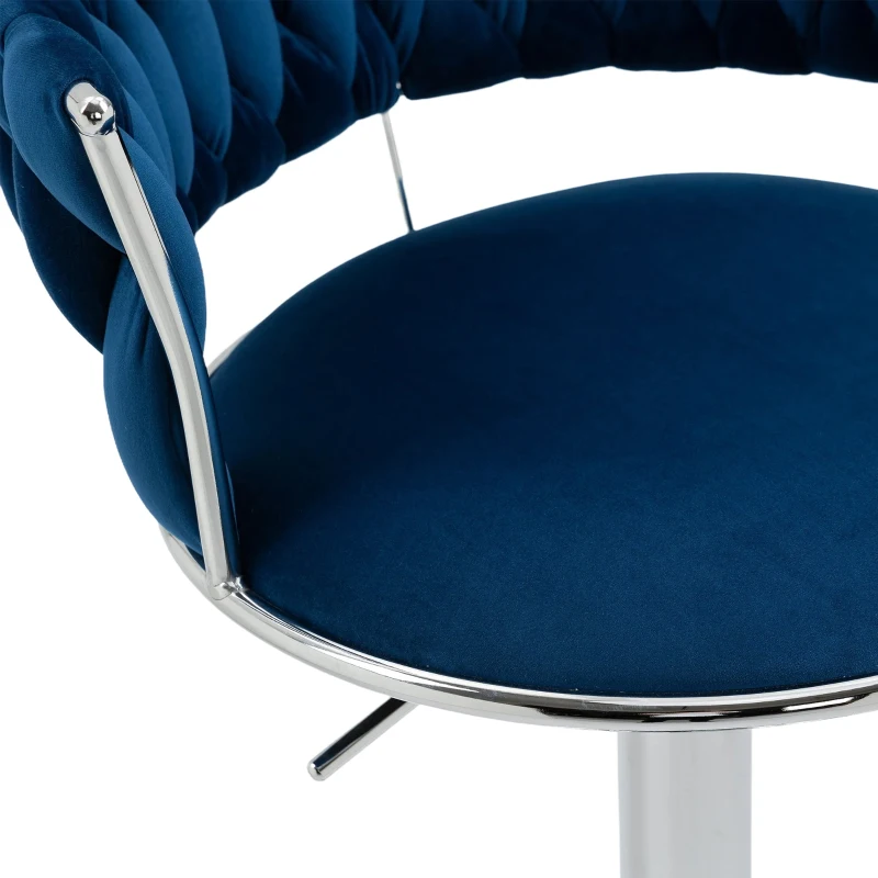 Ensemble de 2 tabourets de bar style art déco avec dossier et repose-pieds, chaise haute hauteur d'assise réglable pivotant 360°, Bleu