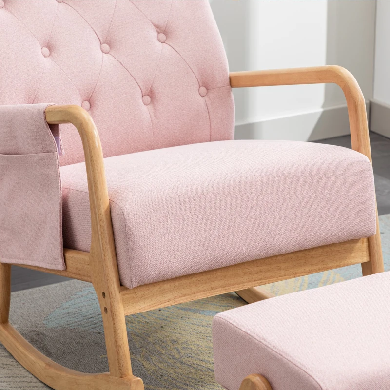 Sillón Mecedora con Reposapiés para Sala de Estar y Salón Rosa