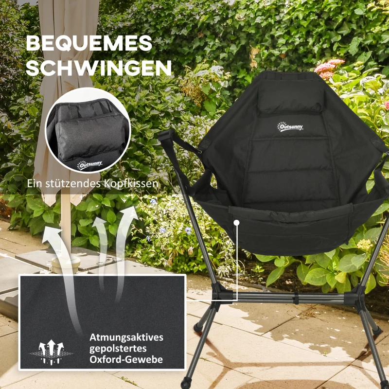 Outsunny Fotel kempingowy bujany, składany, regulowane oparcie, rama aluminiowa, 54 x 100 x 101 cm, czarny