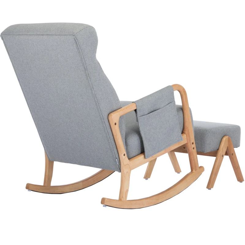 Fauteuil à bascule ergonomique avec repose-pieds rocking chair grand confort, Gris