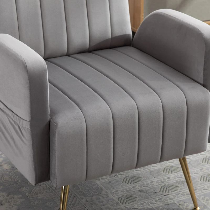 Fauteuil de Relaxation en tissu velours, Design Élégant et Moderne pour Salon et Séjour, Gris