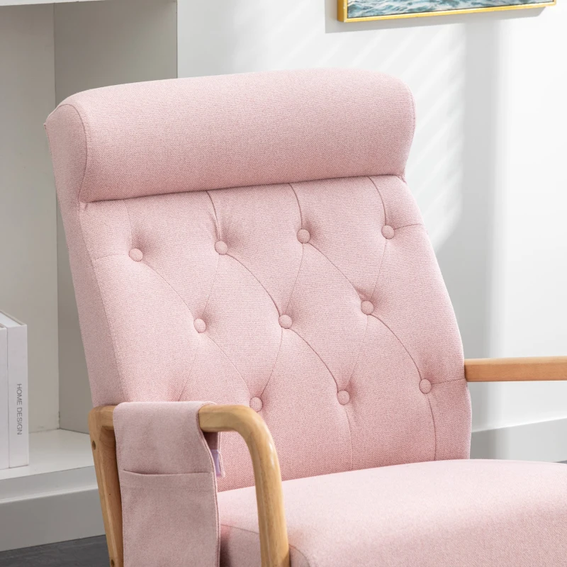 Sillón Mecedora con Reposapiés para Sala de Estar y Salón Rosa