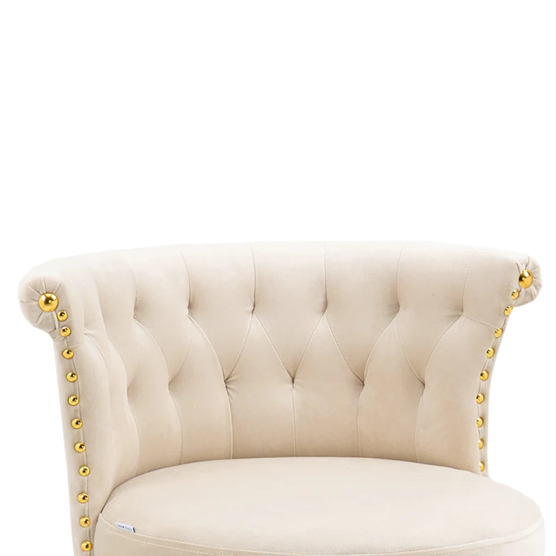 Ensemble de 2 tabourets de bar en velours clouté, pieds en bois pour Cuisine et Salle à Manger, assie enveloppante, Ivoire