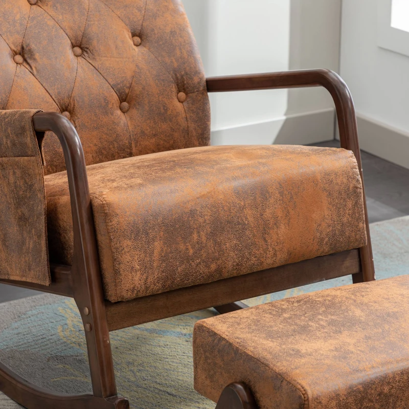 Fauteuil à bascule ergonomique avec repose-pieds rocking chair grand confort, Marron