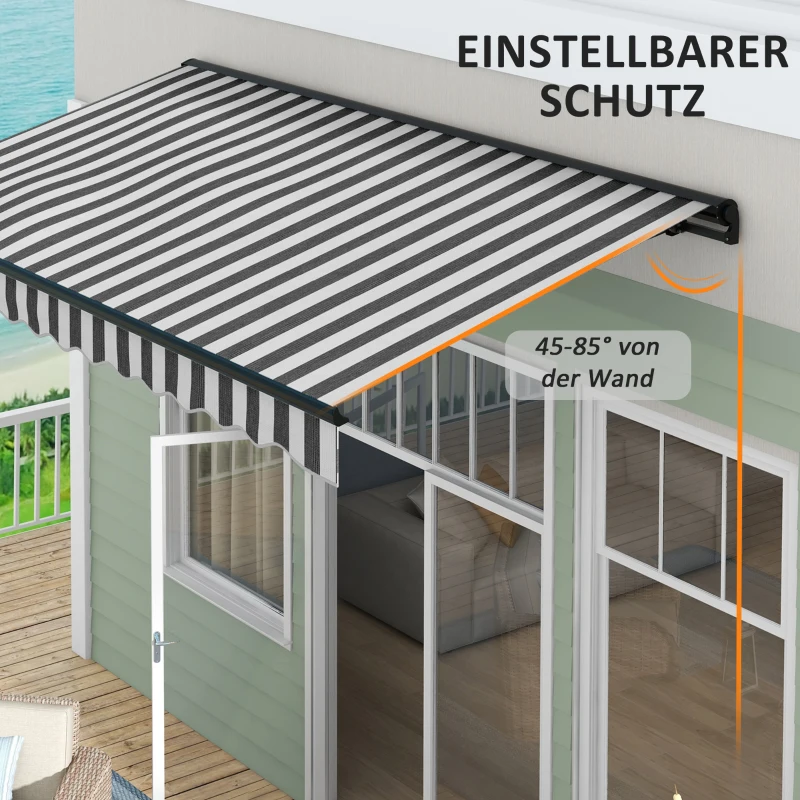 Outsunny Markiza słoneczna Markiza Tarasowa, odporna na warunki atmosferyczne, 1 korbą, 350 x 250 x 150 cm, Szary + Biały