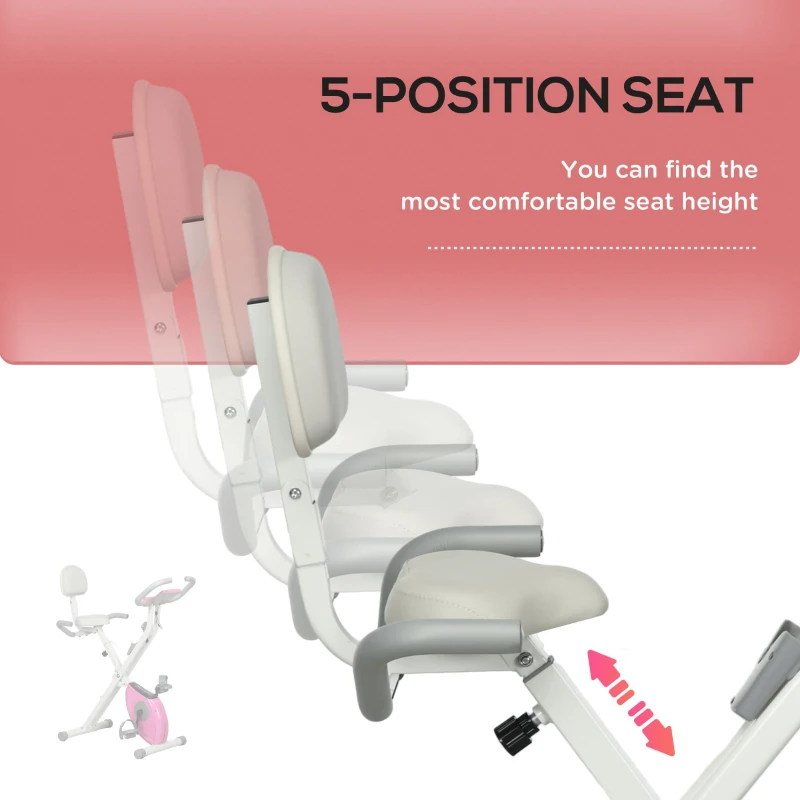 HOMCOM Folding Exercise Bike, with Adjustable Magnetic Resistance, Seat Height - White and Pink