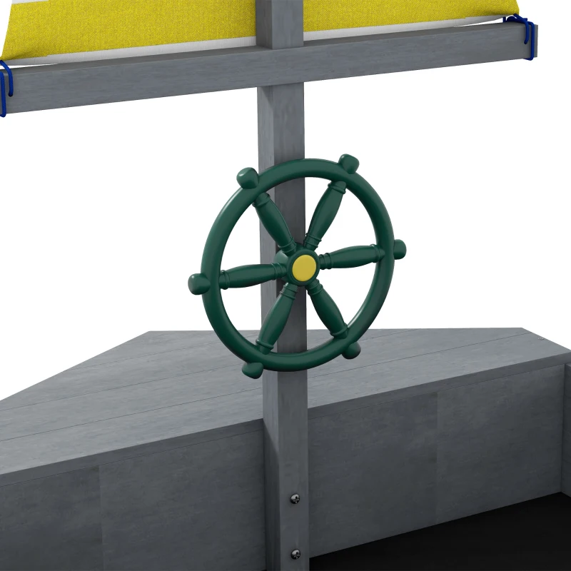 Outsunny Caixa de Areia para Crianças de Madeira com Bandeira e Leme em Forma de Veleiro para Pátio Jardim 190x90x138 cm Cinza Escuro