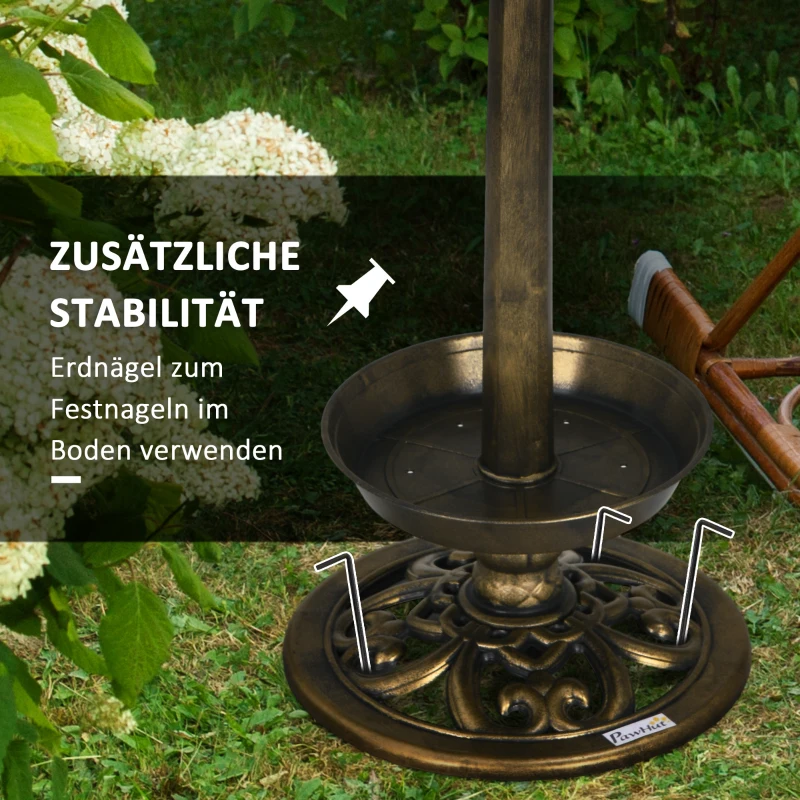 Outsunny Fontanna dla ptaków z lampą solarną, 110 cm wysokość, karmnik dla ptaków, miska dla ptaków z podstawą kwiatową, kąpielisko dla dzikich ptaków do ogrodu, balkonu, kolor brązowy